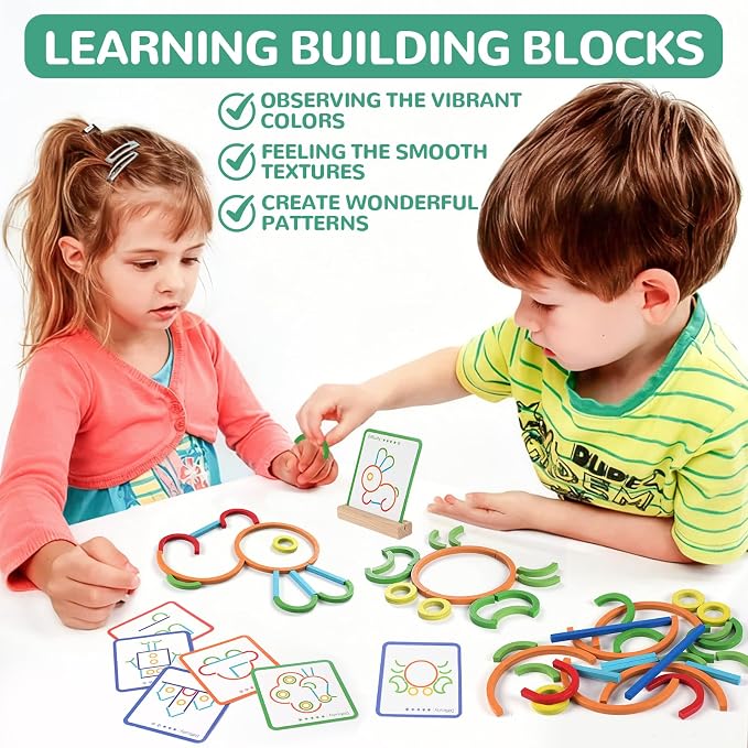 Montessori STEM Puzzle Toy for Kids Ages 3-6 – Wooden Educational Manipulative for Fine Motor Skills, Shape & Color Matching, Creative Building Activity Set for Preschool & Kindergarten