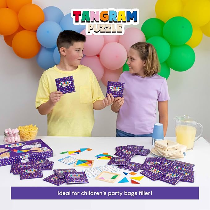 BONNYCO Tangram Puzzle Wooden Pack 30 Kids Party Favors. Goodie Bags Stuffers for Kids 3-5 4-8, Return Gifts for Birthday Party. Goody Bag Stuffers, Pinata Filler Toys Bulk. Classroom Prizes, Rewards