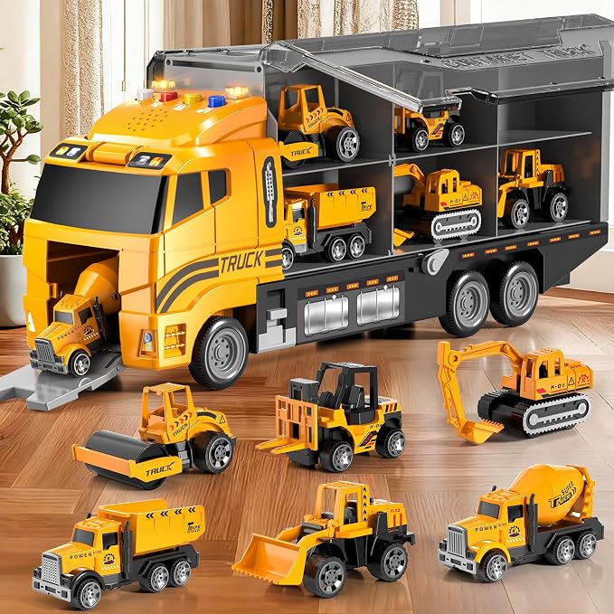Toddler Boys Construction Truck Toy Set with Play Mat & Die-Cast Toy Cars | Toy Trucks for Boys Age 4-7, Construction Truck for Toddlers 3-5, Trucks for Kids Ages 4-8, Birthday & Christmas Gift for Boy