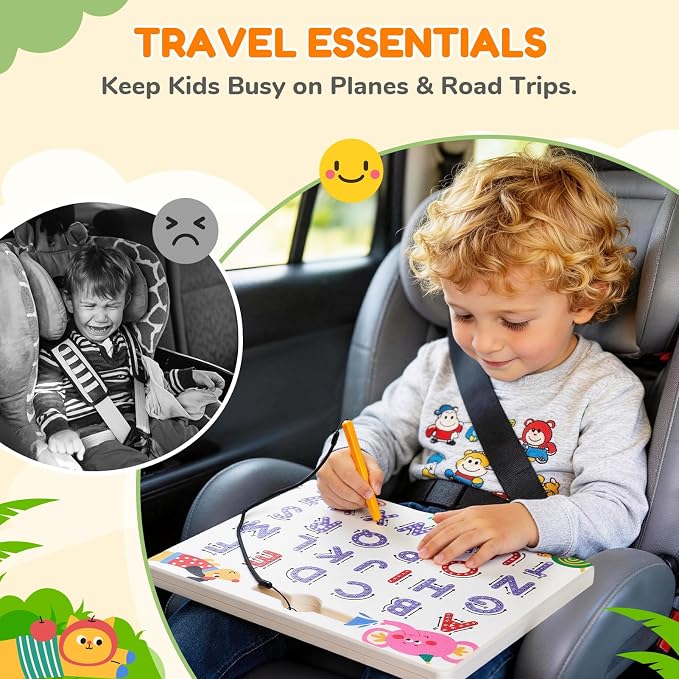 JoyCat Magnetic Animal Letter Tracing Board, Double-Sided ABC Writing Toy | Uppercase/lowercase writing practice builds preschool skills; road trip car activities for toddlers and kids ages 3-5.
