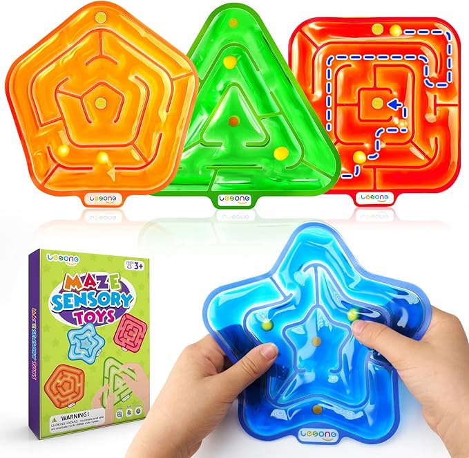 LESONG Sensory Fidget Toys for Kids: 4 Pack Squishy Gel-Filled Fidget Maze for Special Needs - Calming Sensory Toys for Autism ADHD Classroom Prizes - Travel Games for Boys Girls Car Road Trips