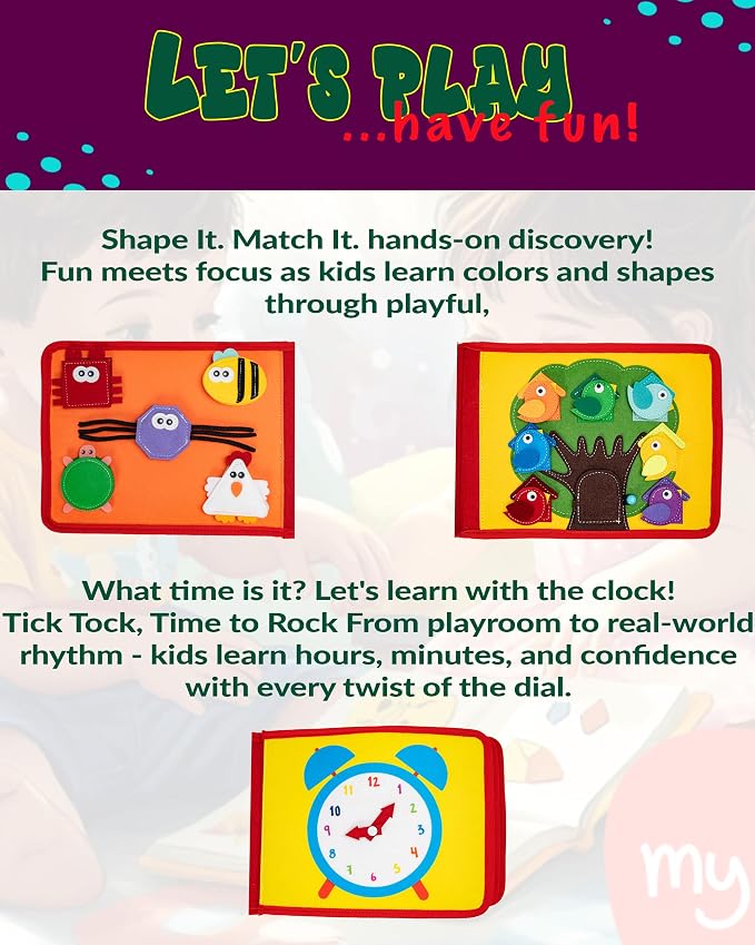HappyVk - My Quiet Book - Montessori Travel Toys - Busy Book for Toddlers | Hands-On Learning Fun Montessori Busy Book, Toddler Learning Toys with Soft Felt Pages, Travel-Friendly & Quiet Time.