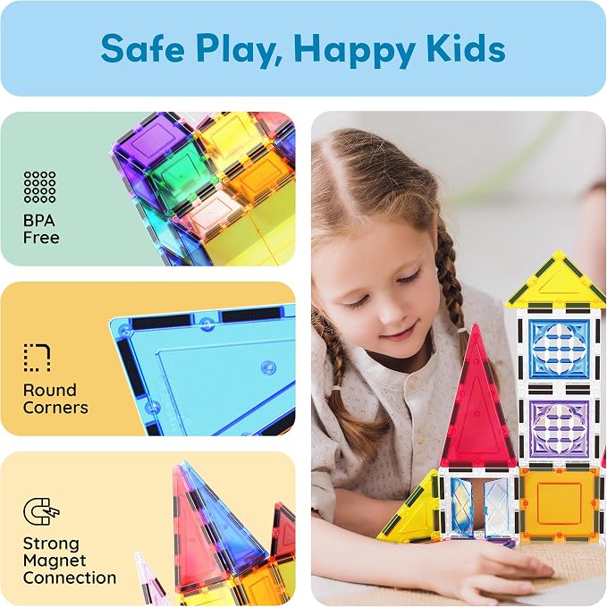 PicassoTiles Magnetic Tiles Magnet Toys Building Blocks Construction Set with 110+ Pages IdeaBook STEM Learning Playset Toddlers Educational Fun Play Kids Boys Girls Sensory Toys Ages 3+ PT03