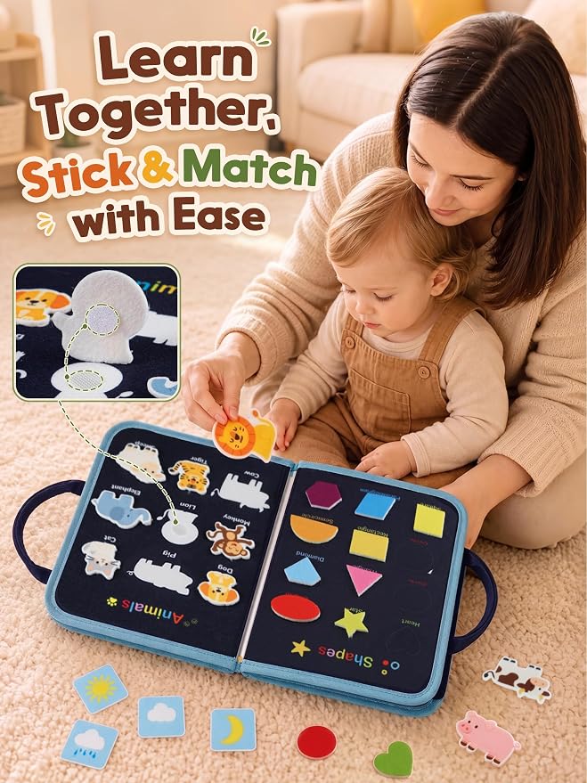 GONINO Busy Book Montessori Toys for Boys, Dinosaur Felt Busy Board | Quiet Activity Book, Preschool Learning Sensory Toys, Fine Motor Skills, Travel Toy for Airplane Car, Boys Birthday Gifts 3+