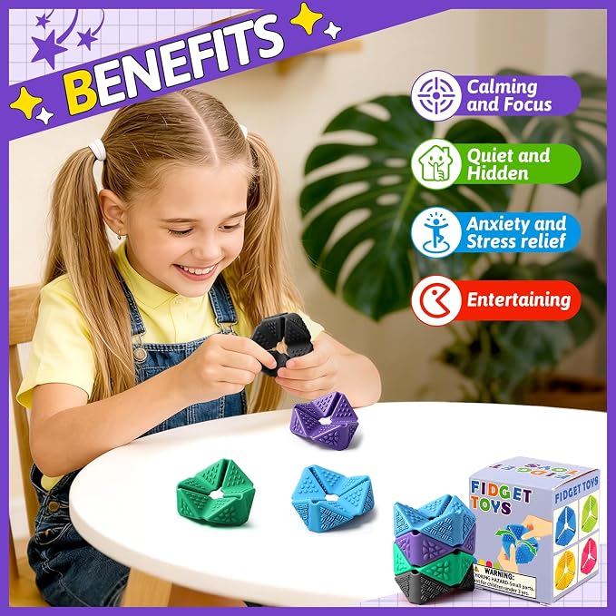 4PCS Sensory Flip Cube Fidget Toys, Quiet Fidget Toy for Kids & Adults | Hexagonal Silicone Sensory Toys for Teens,ADHD,Classroom Prizes,Office Desk Fidgets,Travel Toys,Party Favors,and Gift Ideas