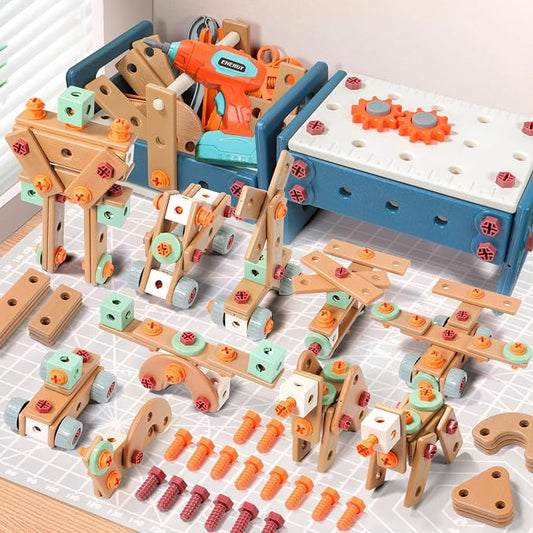 VEAIS Kids Tool Set with Drill,120Pcs Tool Set with ToolBench,Montessori Toy for 3+Year Old,Educational STEM Construction Toys for Ages 3-6,Pretend Play Kids Toys 3-5 Year Old Birthday Gift