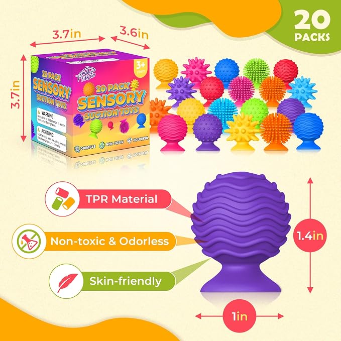 Sensory Toys Squishy Fidget Bulk for Kids Adults 20 Pack Classroom Prizes | Quiet Suction Cup Squishy Fidgets for Student Classroom Prizes, Bath Play and Sensory Special Needs Items for Boys and Girls