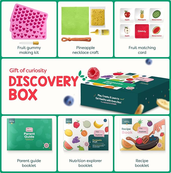 Baketivity Fantastic Fruit STEM Nutrition Kit Birthday Gift for Kids | Create DIY Fruit Gummies with Recipes, Crafts, and Educational Food Science Activities for Curious Young Learners