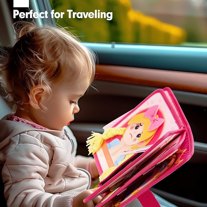 hahaland Princess Busy Book Toddlers 3-5, Dress up Pretend Play Makeup Toys | 3 Year Old Girl Gifts, Toddler Airplane Car Seat Travel Toy Quiet Felt Activity Busy Board for Girls