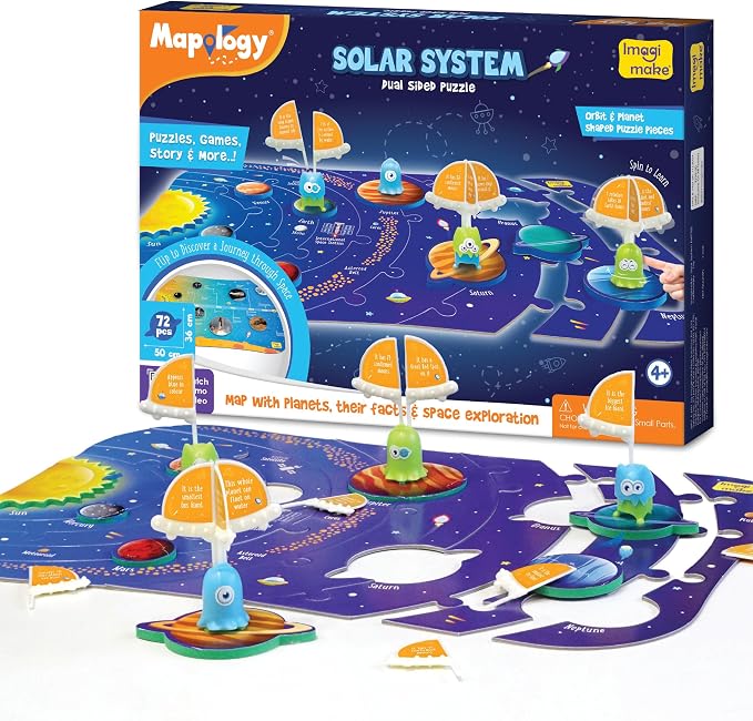 Imagimake Mapology - Solar System Jigsaw Puzzle for Kids Ages 4+ | Educational STEM Toy, 72 Space Facts, Learn About Space & Planets, Back to School Gift for Boys Ages 4,5,6,7,8 Years Old