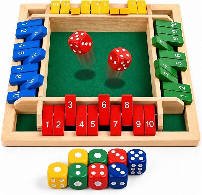 Shut The Box Math Board Game Wooden Dice Toy for 1-4 Players Kids Adults | Montessori STEM Education, Fine Motor Skills, Hand Eye Coordination, Preschool Development, Family Night, Camping Activity