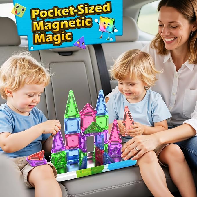 Magnetic Tiles Mini Travel Toddler Toys Magnetic Blocks Building for Kids | Birthday Gift for Boys & Girls 3+ Year Old, Toddler Travel Essential, Preschool Classroom Must Haves, Outdoor Learning Toys