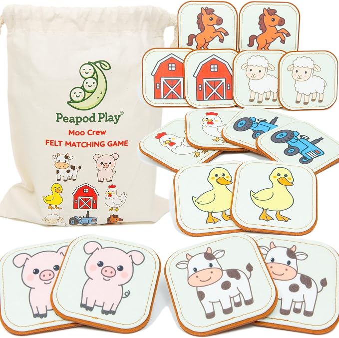 Felt Farm Matching Game for Toddlers – Farm Animal Memory Game & Flash Cards – Soft and Safe for Ages 1+ – Montessori Preschool Learning Activity – Educational Farm Toy for Boys & Girls