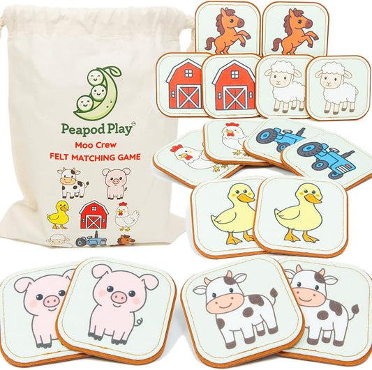 Felt Farm Matching Game for Toddlers – Farm Animal Memory Game & Flash Cards – Soft and Safe for Ages 1+ – Montessori Preschool Learning Activity – Educational Farm Toy for Boys & Girls
