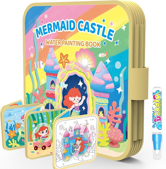 K'ONLE Reusable Water Painting Books, 10 Pages Mermaid Coloring Books | Mess Free Coloring Book for Toddlers 1-3, Travel Gift for Boys & Girls, Educational Art Activity, Montessori Art