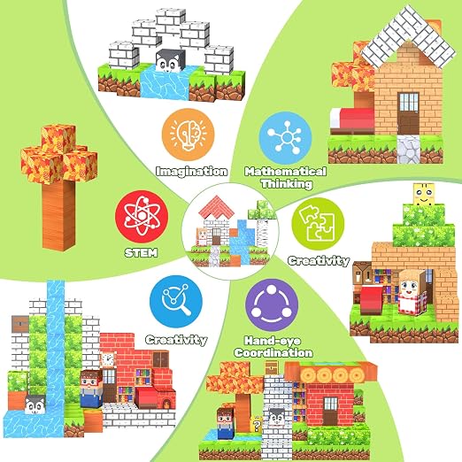 LionFuny 200PCS Magnetic Blocks,Magnetic Building Blocks Stacking Toys,Magnet Toys Building World Set, STEM Sensory Christmas Birthday Gift for Toddlers Boys Kids Age 3 4 5 6 7 8,Upgrade 1" Large Size