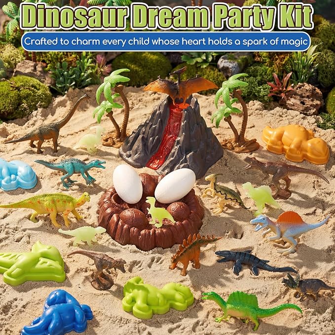 Lehoo Castle Sensory Table with Sand, Sand Table with Lid & 16 Dinosaurs | Sensory Bin with Adjustable Legs, 2.6Lbs Play Sand, Indoor Outdoor Play Sensory Toys, Beach Toy, Birthday Gift for Boys Girls