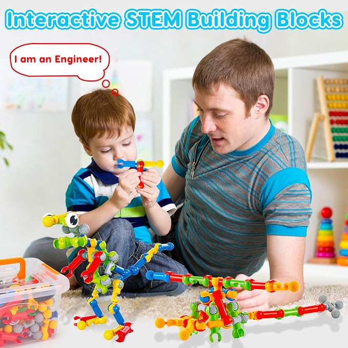 Qirptey Kids STEM Building Toys for 3 4 5 6 7 8+ Year Old Boy Birthday Gift | 125 Pcs Preschool Classroom STEM Activities, Portable Storage Box, Educational Engineering Creative Games, Gift for Ages 3+
