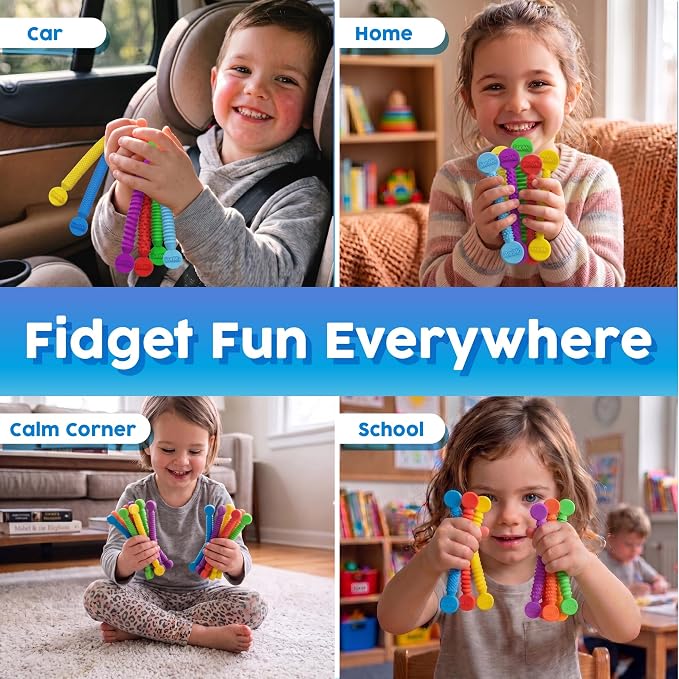 BUNMO Stretchy Strings - Sensory Toys - Stimulating & Addictive Toys for Kids - Fidget Toy - Hours of Fun for Kids - Non-Mouthable Toy 3+ - Mini Sensory 10 Pack