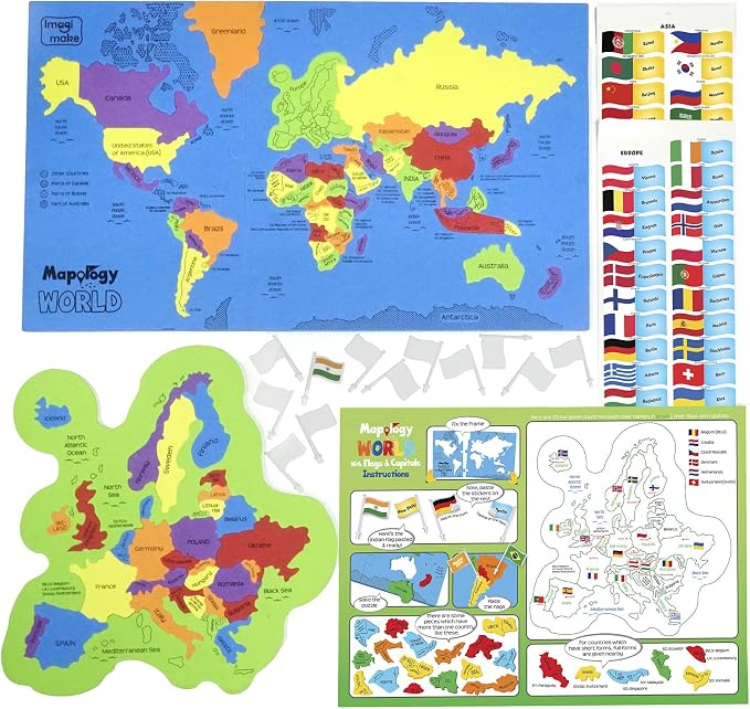 Imagimake Mapology USA & World Map Puzzle, Learn Countries, Flags, Capitals | Educational Toy, Match Flags & Capitals, Back to School Gift for Boys & Girls Ages 5,6,7,8,9,10,11,12 Years Old