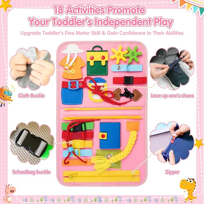 3 Year Old Girl Birthday Gift, Montessori Busy Board Book, Toddler Toys for 3-6 Year Old Girls Gift, Educational Sensory Learning Activity Toys for Airplane Car Indoor Outdoor