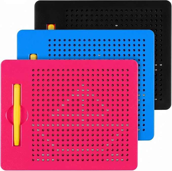 Yexiya 3 Pcs Magnetic Drawing Board for Kids, Toddler Travel Drawing Kit Magnet Sketch Thread Board with Stylus Pen and Beads Toy for Child Quiet Time Activities (7 x 8.5 Inches,Multicolor 2)