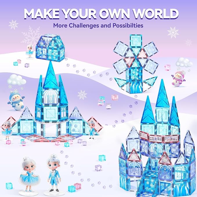 VigorFun Princess Castle Magnetic Tiles Building Toys Set for Kids Ages 4-8 | STEM Magnetic Blocks with 2 Dolls, Educational Sensory Magnetic Toys Gifts for Toddler Boys Girls Learning Classroom