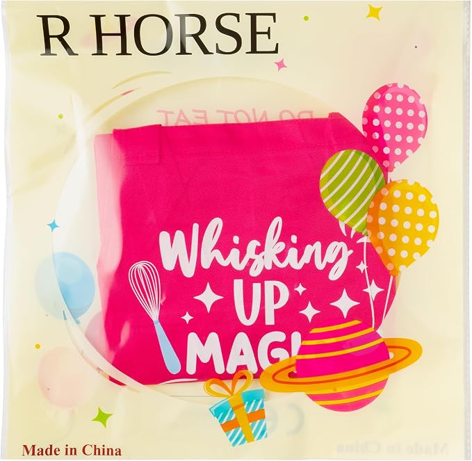 R HORSE Kid Apron and Chef Hat Set 2Pcs Adjustable Rose Pink Children Kitchen Apron, Waterproof Dress up Role Play Chef Toy Funny Cooking Baking Painting and Training Kits for Kids Birthday Party Gift