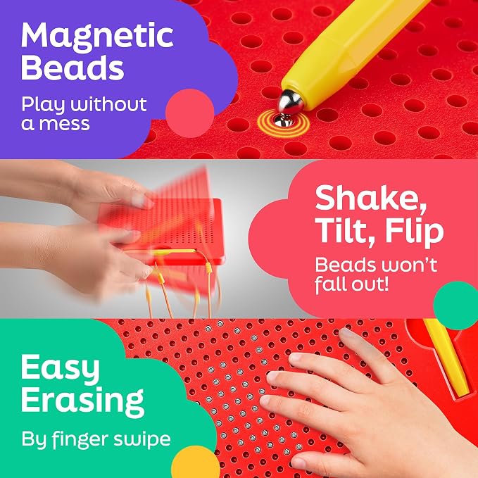 Magnetic Drawing Board for Kids & Toddlers, Airplane & Car Ride Activities | Magnetic Tablet Toy with Beads & Stylus Pen, Travel Toys for Toddlers, Road Trip & Flight Activity, Gift for Boys & Girls