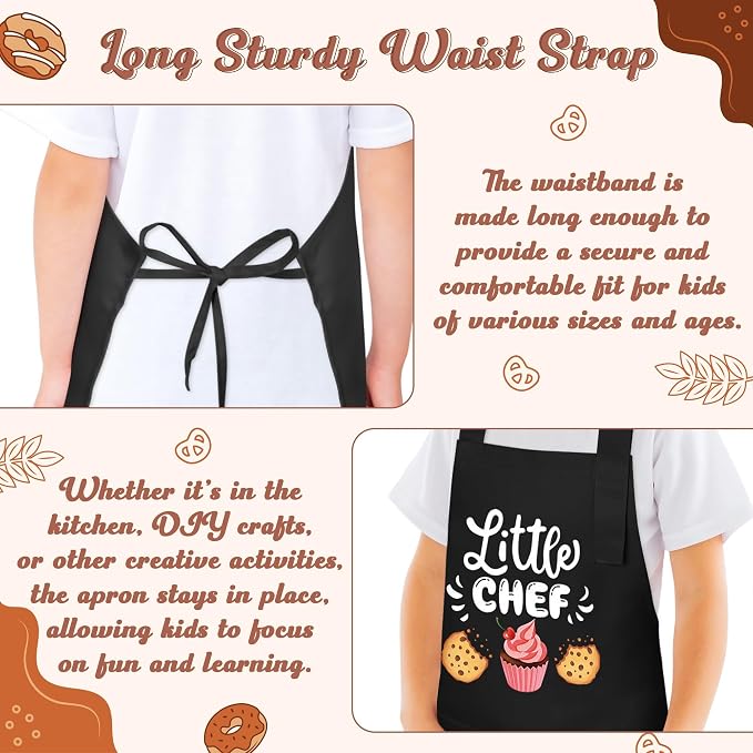 R HORSE 2 Pieces Kid Apron and Chef Hat Set, Dress up Pretend Play Toy | Black Little Chef Adjustable Children Kitchen Apron with Pockets, Ideal for Cooking, Baking, Painting, Cooking Birthday Gift