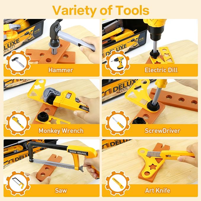 Zealous Kids Tool Set for Boys,Toddler Tool Set with Kids Tool Box & Electronic Toy Drill,Construction Pretend Play Tools for Kids,Toys for 3 4 5 Year Old Boys,Toddler Boy Toys