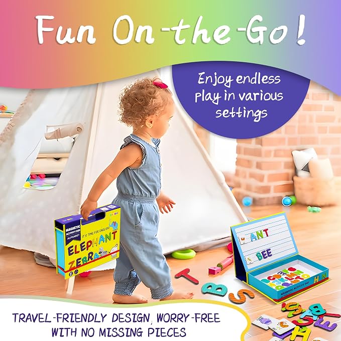 Magnetic Puzzle Book for Kids Ages 4-8, 76-Piece Alphabet & Animal Set | Educational Magnetic Book with Dress-Up Activities, Jigsaw Fridge Magnets, Travel-Friendly STEM Learning Toy