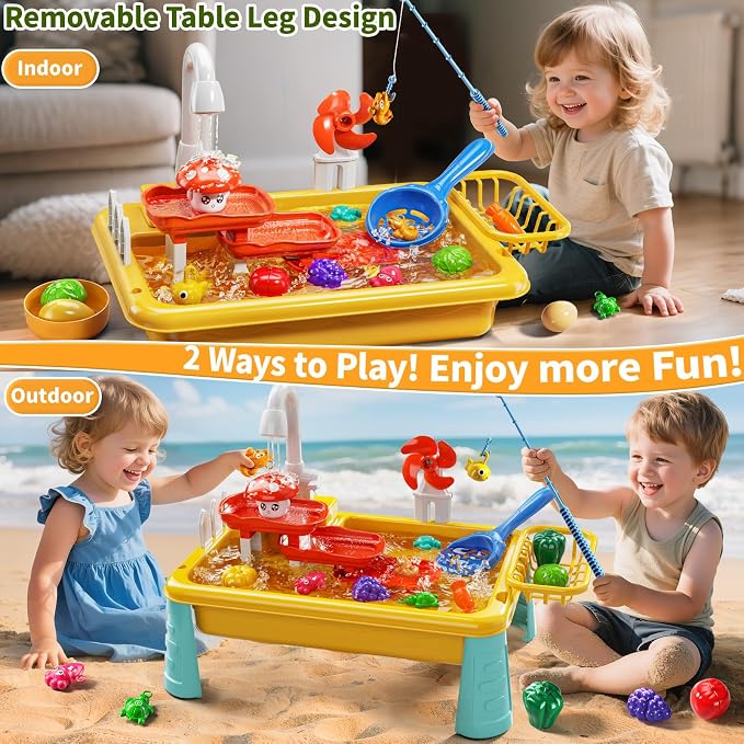Kids Water Table Play Toy for Toddlers 4-8 Years Old | Kitchen Sink with Electrical Pump and Flowing Water, Fishing Games, Outside Sensory Gift Toys for Boys and Girls 3 4 5 6 7 8