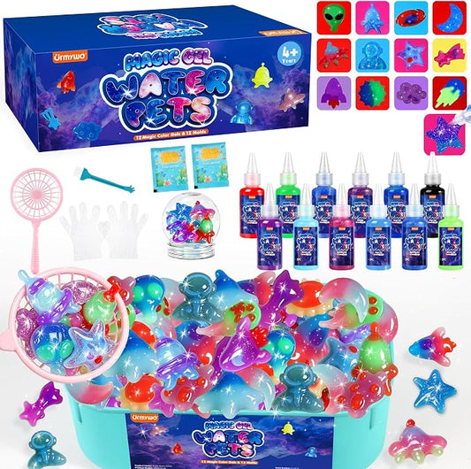 URMYWO Aqua Fairy Water Gel Kit, Magic Water Elf Toy Kit | Water Pets,Space DIY Squishy Maker Set,12 Gels & 12 Molds,Make Your Own Squishies Toys,Party Favors Birthday Gifts for Kids