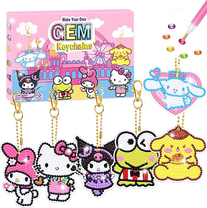 Crafts for Girls - 6Pcs Make Your Own GEM Art Keychains - Arts and Crafts for Adults - Diamond Art Kits - 5D Dimond Art Paintings by Numbers - Art & Craft Gifts