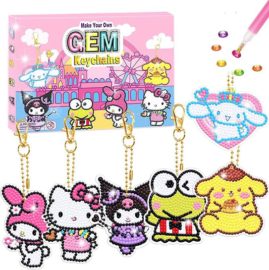 Crafts for Girls - 6Pcs Make Your Own GEM Art Keychains - Arts and Crafts for Adults - Diamond Art Kits - 5D Dimond Art Paintings by Numbers - Art & Craft Gifts