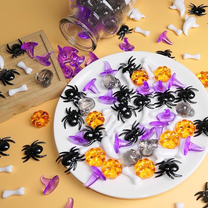 HADDIY Halloween Mini Gems 300pcs Pumpkin Ghost Sensory Bin Vase Fillers | Acrylic Skull spider for Halloween Centerpieces Table Decorations,Table Scatters,craft and jar fillers