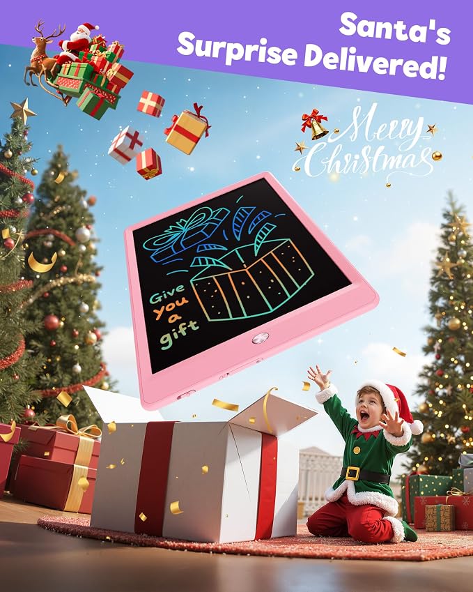 LCD Writing Tablet for Kids, 10-inch Coloring Drawing Pad, Mess Free Doodle Board, Christmas Gifts for Girls and Toddlers, Toys for 3 4 5 6 7 8 Year Old Boys (Pink) (Pack of 2)