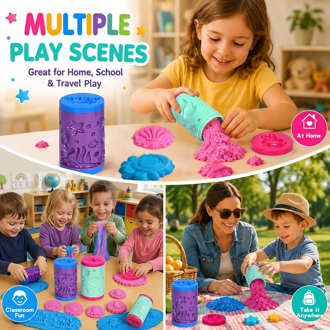 DaoDaoZhu Sensory Sand Kit, Magic Sand Toys, Sensory Toys for Kids Toddlers | Ocean & Space Pattern Roller, 10.58oz Non-Toxic Stretch Magic Sand, Sensory Play Sand Toys, Christmas & Birthday Gifts