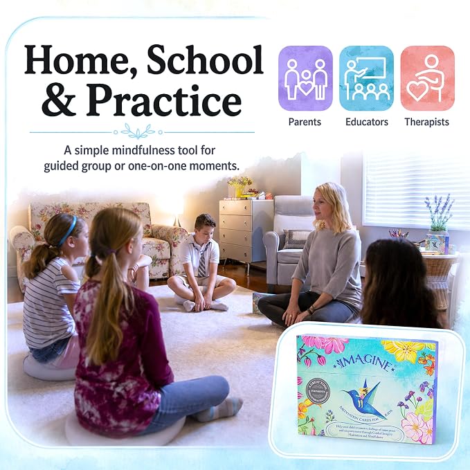Imagine Meditation Cards for Kids - Award-Winning Mindfulness kit of XL Cards with Calming Guided Meditations for Empowerment, Focus and Relaxation. Great for Parents, Teachers and Therapists.