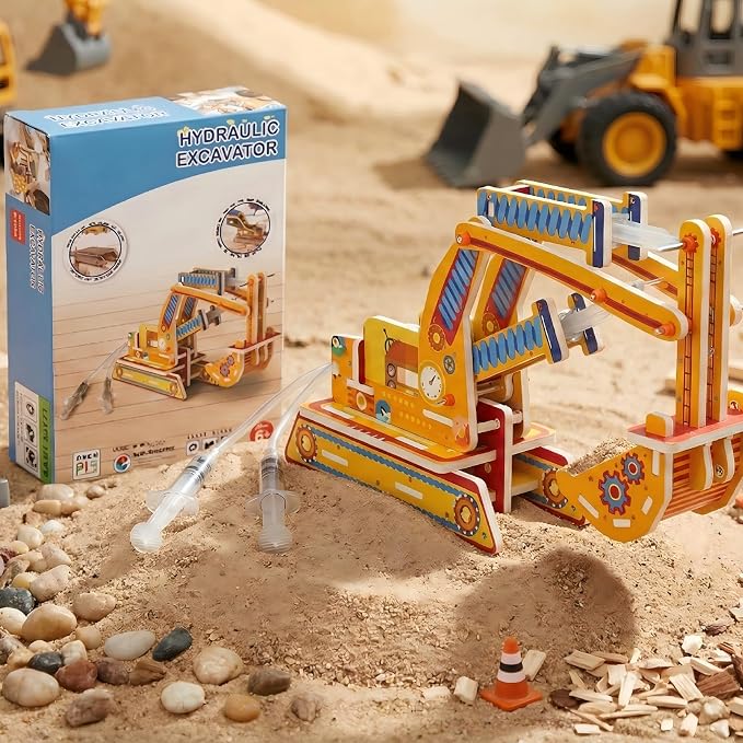 STEM Pneumatic Excavator Kit - Build a Working Digger with Syringe & Tubing | Build a real air-powered digger with syringes! Learn gas pressure & energy transfer. No electricity, safe hands-on STEM fun.