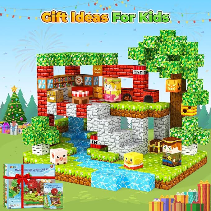 ORZbb 120PCS Magnetic Blocks Kids Games Building Toys for 3 4 5 6 7 8 9 10 11 12 Year Old Boys Girls, Magnetic Tiles Cubes STEM Sensory Toys for Toddler Travel Party Christmas Birthday Gifts