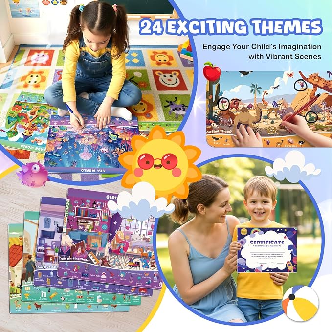 Search and Find Books for Kids Ages 3-5; Road Trip Activities for Ages 4-8, 24 Themes Activity Book with 2 Dry Erase Markers