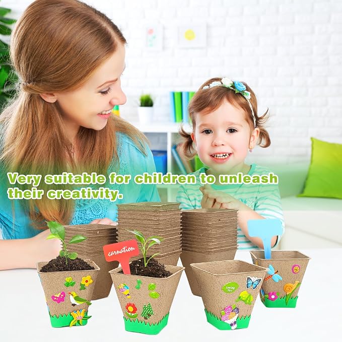 Garden Paper Pot Craft Kit, 40 sets Seed Starter, Spring Summer Kids DIY | Flower Pots Craft Kit For Kids, Earth Day Activities With Paper Pots, Stickers & Labels, Spring Crafts For Earth Day Fun