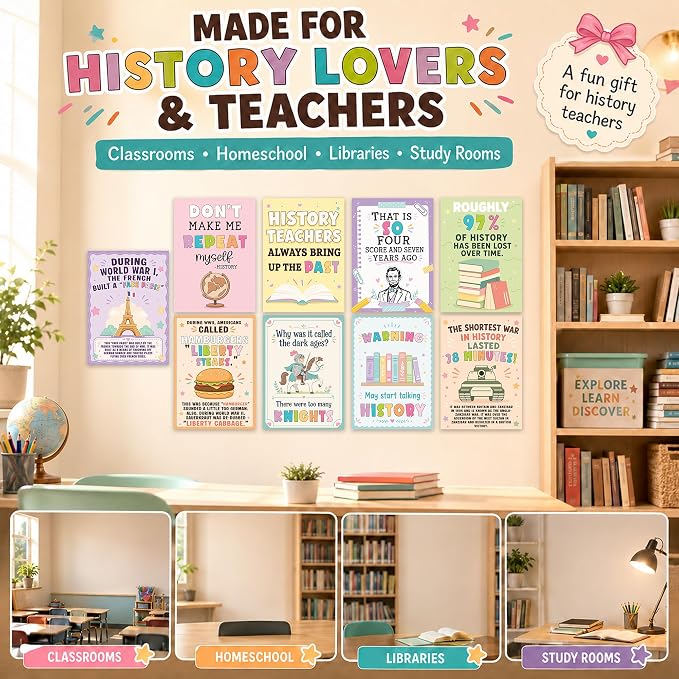 Funny History Posters Set of 9, History Classroom Decor, 10x14 Inch | history classroom decor social studies classroom decorations history posters social studies posters history posters