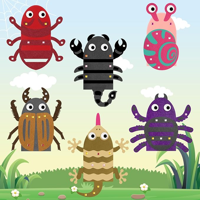 WATINC Hand Puppet Making Kit, Felt Sock Puppet Toys for Kids (Insect B) | 6 Styles, Make Your Own Storytelling & Role Play Crafts, Creative Group Activity, Party Favors & Gifts for Kids Ages 4-8
