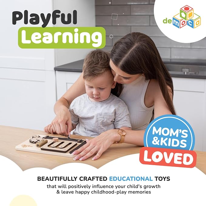 Toddler Busy Board for 1 Year Old, Montessori Baby Wooden Toy | Travel Baby Wooden Montessori Busy Board for Toddlers 1–3, Activity Toy for Early Motor Skills and Travel Play