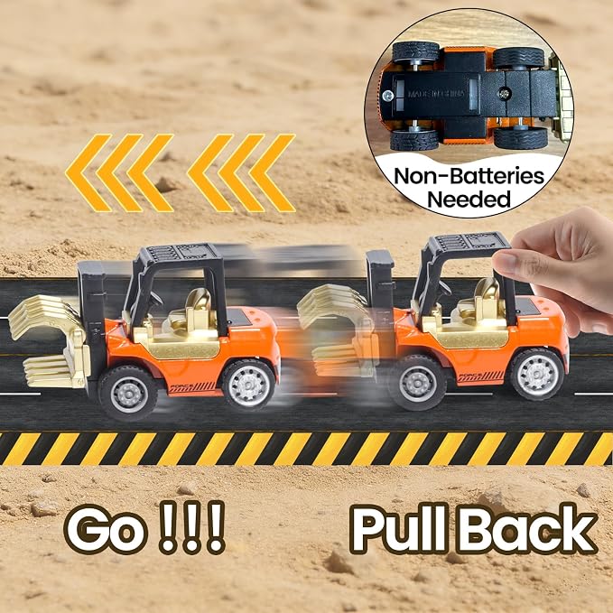 Oriate Diecast Construction Trucks for Kids,6PCS Toys Construction Vehicles | Excavator Forklift Dump Truck,Pull Back Cars,Mini Metal Travel Construction Toys for Boys Girls ,Christmas Birthday Kid Gift