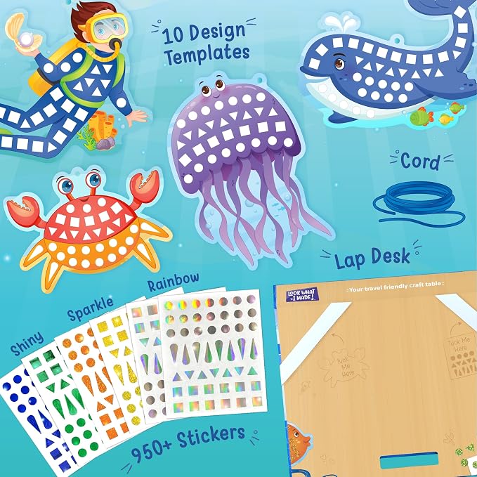 Imagimake Mirror Mosaic - Ocean, 10 Templates, 950+ Stickers | Mess-Free Craft Activity, Screen-Free Creative Art Kit for Kids, Birthday Gift for Boys & Girls Ages 3,4,5,6,7 Years Old