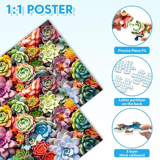 4 Packs 100 Piece Puzzles for Adults - Forest Animals, Flower Shop, Succulents, Hamburgers Large Piece Puzzles for Seniors Adults Jigsaw Puzzle for Kids Ages 6-8 8-10 Learning Educational Puzzles Gift